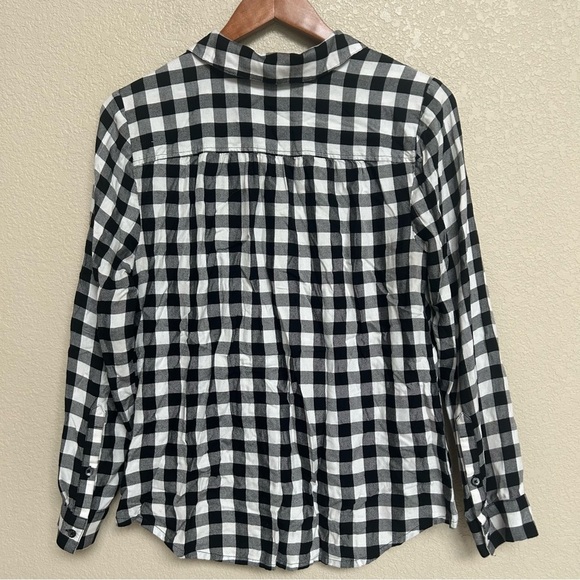 Madewell Women’s Black White Buffalo Check Plaid Long Sleeve Shirt Size Medium - Picture 5 of 9